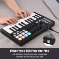 WORLDE Panda MINI II Portable 25-Key USB MIDI Keyboard Controller with 8 RGB Backlit Trigger Pads 4 Assignable Control Knobs 4 Assignable Sliders. 