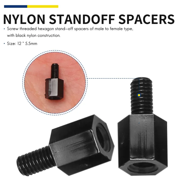 100x%20Motherboard%20Hex%20Standoff%20Threaded%20Spacer%20M3%20Thread%206+6mm%20Black%20-%20Image%207
