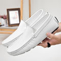 【BestGO】High Quality Genuine Leather Men's Shoes New Men's Loafers Outdoor Casual Work Shoes Formal Business Leather Shoes Men's White Black 38-47 Size Large Size. 