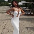 CUTENOVA Strapless Cut Out Bodycon Maxi Dress Women Off Shoulder Backless Solid White Sundress 2024 Summer Beach Y2K Clothe. 