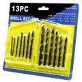 13Pc 1.5-6.5mm Round Shank Twist Drill Bit Set Titanium Coated HSS Bit Woodworking Metal Tools. 