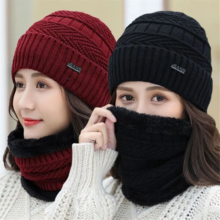 [HOT] Winter Beanie Hat Scarf Thermal Fleece Knitted Hat Soft Warm Balaclava Wool Neck Warmer Scarf Cap