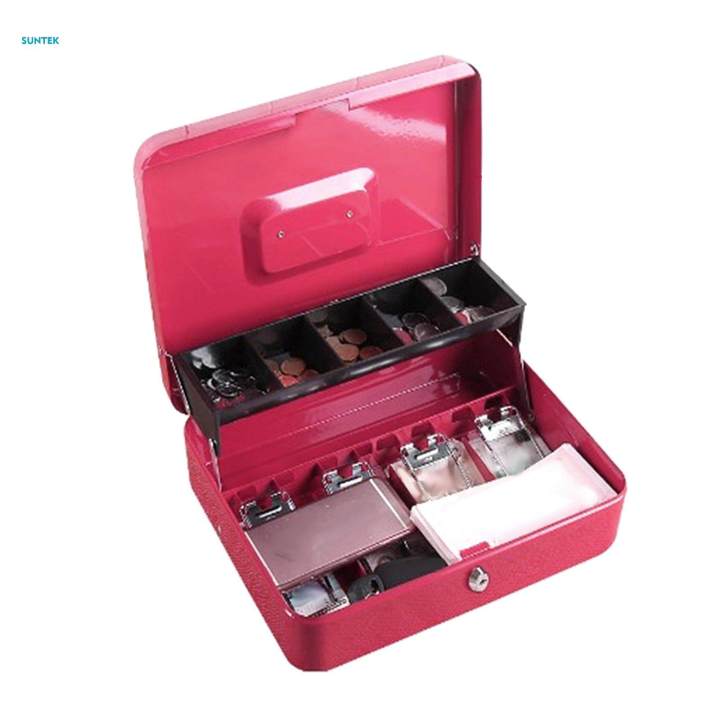 Cash Box with Lock and Tray Portable Receipts Check Money Case Cash Organizer for Fairs Home Garage