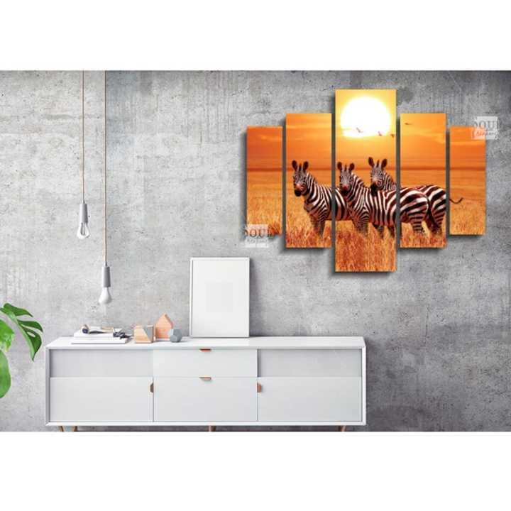 Five%20(5)Pieces%20Modern%20Hd%20Printed%20Home%20Decor%20Wall%20Art%20Picture%20Frame%20-%20Zebras%20In%20Wild%20-%20Image%203