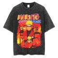 Men streetwear vintage black tshirt Harajuku anime Naruto print T-shirt summer short sleeve cotton loose washed tops tees. 