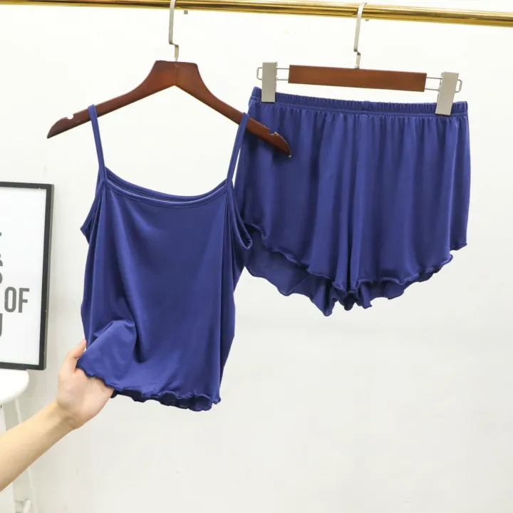 Spring%20and%20Summer%20Modal%20Camisole%20Women's%20Loose%20plus%20Size%20Pajamas%20Suit%20Thin%20Lace%20Shorts%20Vest%20Home%20Two-Piece%20Set%20-%20Image%203