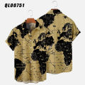Hawaiian Men's Slim Fit Shirt Floral Men Fashion Map 3d Print Summer Beach Camisa Trip Blouse Casual Male Social Y2k Vintage. 