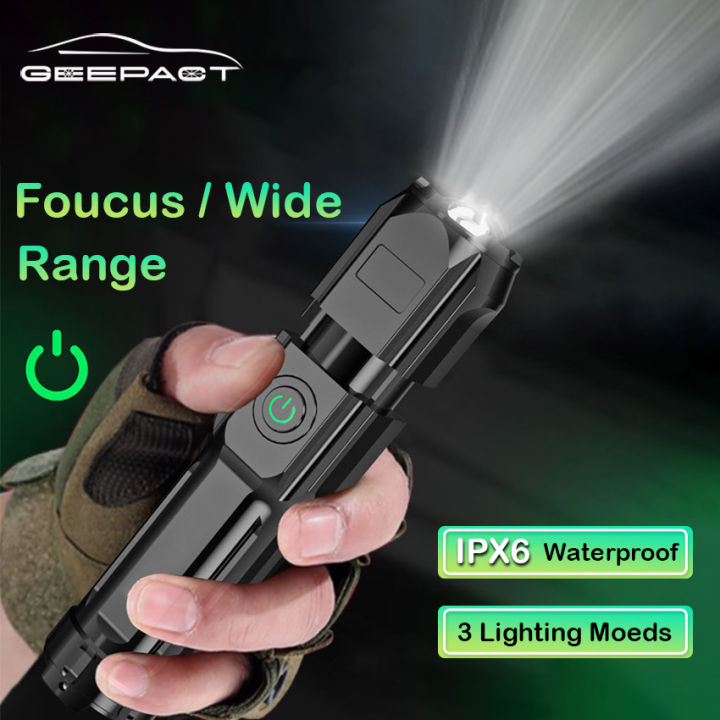 Geepact T6 Powerful Rechargeable Bicycle Zoom light Bright Led light Outdoor Focusing Rechargeable Torchlight Portable Home USB Rechargeable Torchlight Penlight Waterproof