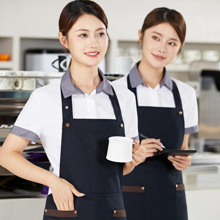 7 Colors Hanging Neck Apron Difficult To Pilling Canvas Catering Apron Hot Pot Apron for Hot Pot Milk Tea Coffee Shop Cake Shop