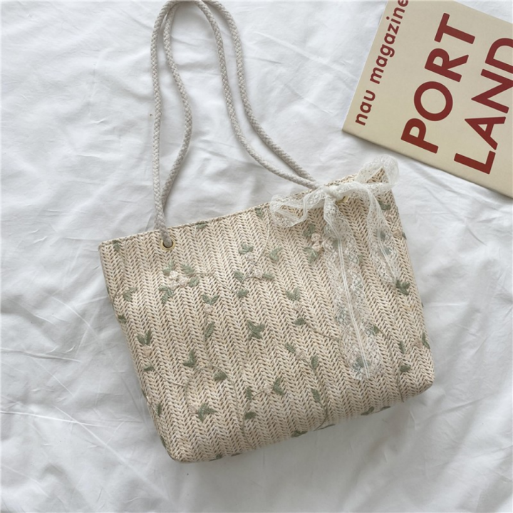Fashion Woven Handbag Lightweight Summer All-Match Bucket Bag Luxury Portable Designer Handbag for Picnic Accessory Travel Essential Beach Gear Women's Fashion Versatile Carryall