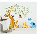Big Tree Animals Cartoon Theme Kids Wall Art Decal Sticker Decoration for Living Room Nursery Baby Girl Boy Kid Children's Room Bedroom Decoration. 