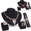 Women's Wedding Bracelet Necklace Jewelry Set Clear Crystal Statement Ring Earrings. 