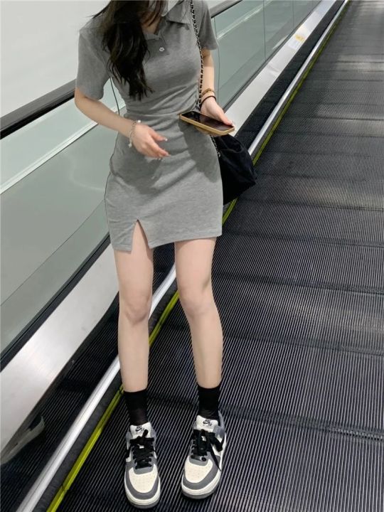 Dress Grey Skirt Korean Fashion Women's Midi Skirt 2023 Spring