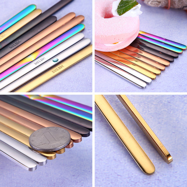 1 Pair 304 Stainless Steel Solid Flat Chopsticks Household Rainbow Chopsticks Portable Dinnerware Korean Tableware