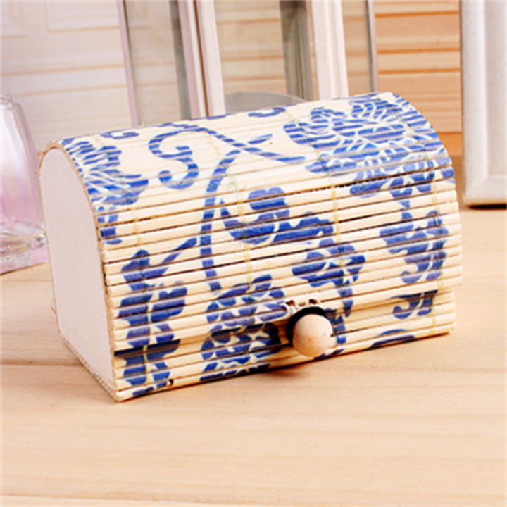 Creative Bamboo Wooden Curtain Storage Box Vintage Simple Ring Earrings Jewelry Storage Case Organizer Utility Box Accessories