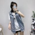 Sleeveless Hot Loose-Fitting Waistcoat Vest Women's Vest Internet Hot Coat Women's Clothing Denim Long Summer 2024 Korean Style. 