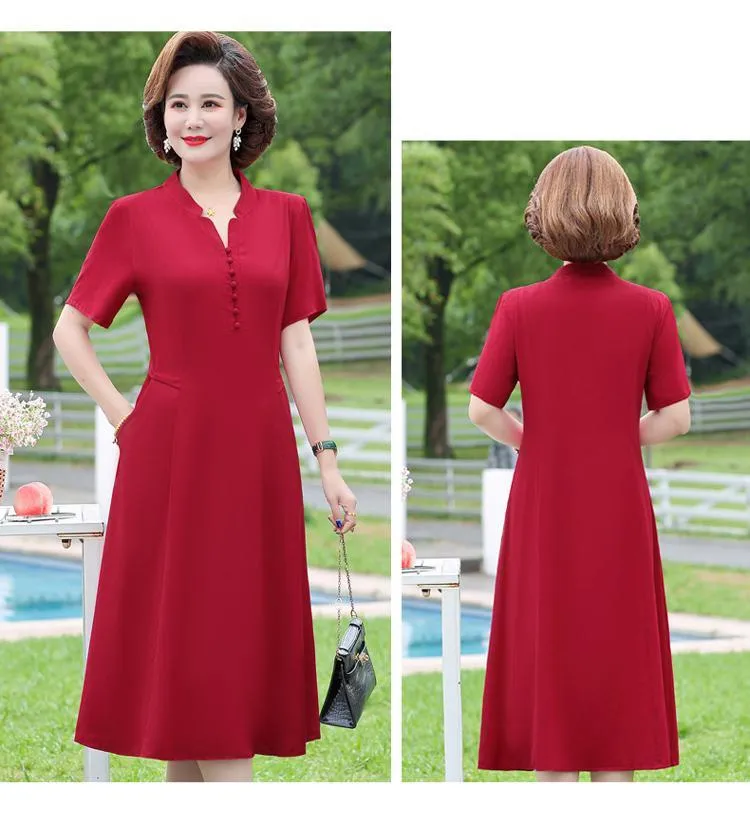 Middle-Aged and Elderly Summer Casual Dress Wide Lady Short Sleeve