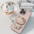 For Samsung Galaxy A05 A05s A04 A04e A04s Back Cover with Cute Cat Makeup Mirror Stand Bracket Luxury 6D Plating Shiny Bling Case Square Edge Soft Silicone Mobile Phone Cases Pouch Girls. 