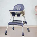 Foldable Baby High Chair, Infant Chair with 4 Silent Wheel, Lightweight Multifunctional Toddlers Dining Chair for Feeding, Blue with Cushion | INeedz HC401. 