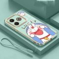 Tecno Spark GO 2024 Glossy Lucky Doraemon Casing Square Edges Plating Back TPU Soft Case Cover. 