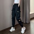 Black Cargo Pants Female Summer Slimming Student Korean Style Ankle-Banded Casual Pants Loose Versatile Sports Pants22New. 