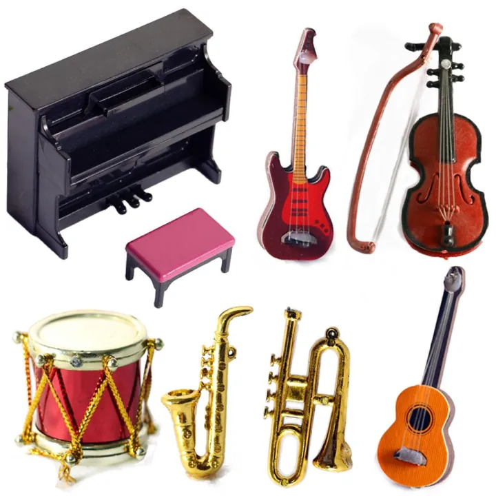 1/12 Scale Drum Microphone Music Bar Saxophone Trumpet Miniature Violin ...