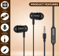 Wired Earphones with Mic – Super Bass Boost, HD Stereo Sound Quality, 3.5mm Audio Jack, Noise Isolation, Tangle-Free Cable – Black & White Earbuds. 