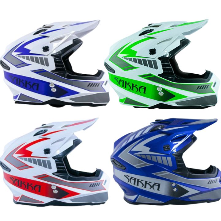 H.H.CO. Advanced Protection Motorcycle Helmet  - Full Face - White and Red/Blue and Silver/White and Green/White and Blue - 702