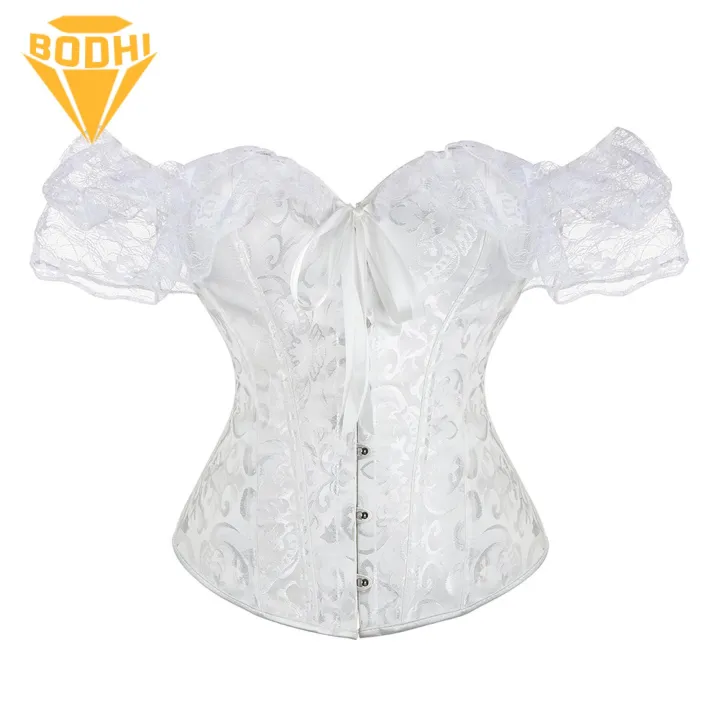Shapewear Corset Lace Off Shoulder Corset Bodyshaper Top with Adjustable Buckles Breathable Waist Trainer for Women Overbust Corset for Slimming Shaping Floral Lace Design Tunic Shaper Top with Prints