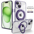 For Apple iPhone 15 Plus Portability Ring Stand Drop Proof Camera Protection Case For iPhone15 Plus iPhone15Plus Magsafe Plating Rotation Bracket Back Cover. 