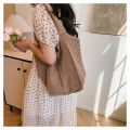Fashion Solid Color Knitting Shoulder Bag Hollow Out Large Capacity Bohemian Crochet Tote Bag Elegant Versatile Casual Woven Handbag Beach. 