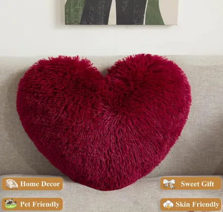 15"x17" Lovely  Heart Pillow, Fluffy Heart Shaped Pillow with Insert, Furry Fuzzy Sweet Love Pillow Gift for Girls/Women/Lovers/Friends