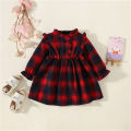 Spring and Autumn New Long Sleeve Girl Baby Dress Academy Style Pure Cotton Plaid Waist Wrapped Princess Dress Suitable for 0-3 Year Old Babies. 