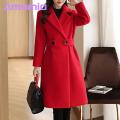Autumn Women Coat Stylish Fall Winter Women's Overcoat Trendy Solid Color Turn-down Collar Long Sleeve Cardigan with Belted Button Closure Mid Length Loose Lady Coat Perfect for Southeast Asian. 