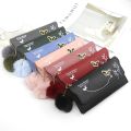 Butterfly Designer Women Long Wallets PU Leather Money Bag Solid Wool Ball Bow Clutch Bag Large Capacity Card Bag Coin Purse for Girls. 