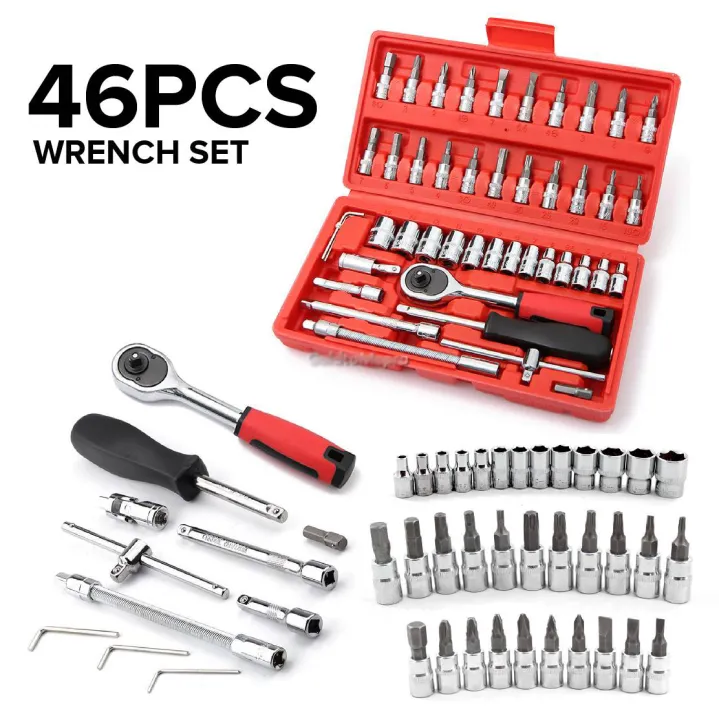 46pcs 1/4-Inch Socket Set Car Repair Tool Ratchet Torque Wrench Combo Tools Kit Auto Repairing (TLS)