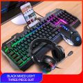 104 Keys Gaming Keyboard Mouse Headset Combos Mechanical Feel Game Keyboards 3200DPI Mice Headphone Set for PC Gamer. 