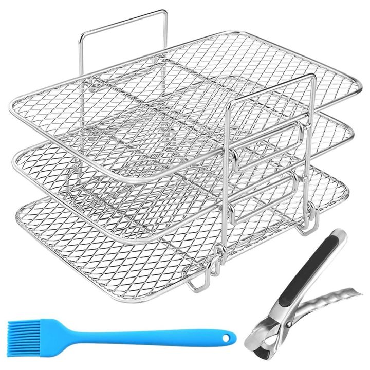 Louttary Grille 3 Étages En Inox 304 Pour Ninja Dual Air Fryer DZ201 DZ401 – Accessoire Déshydrateur Et Gril Multifonction