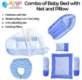 Combo of Baby Mattress with Net and Pillow/ Foldable Baby Mosquito Net/ Baby Sleeping Bag/ 4 Pcs Bedding Set. 