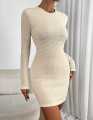 Nessie Black Long Sleeve White Bodycon Short Dress. 