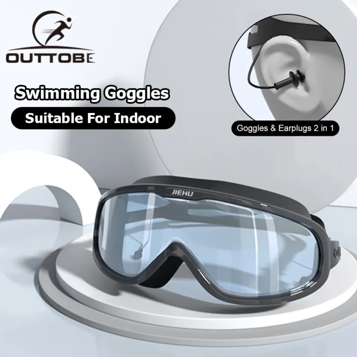 Outtobe Adult Swimming Goggles Large Frame with ear plug Waterproof Anti Fog Swim Glasses beach eye mask men women Diving Glasses Adults Water Sports Eye Protection Swimming Glasses