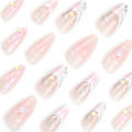 SUMMER Peach Love French Wear Nail 3D Type Fake Nails Mermaid Bubble Beads Nail Tips Finished Product. 