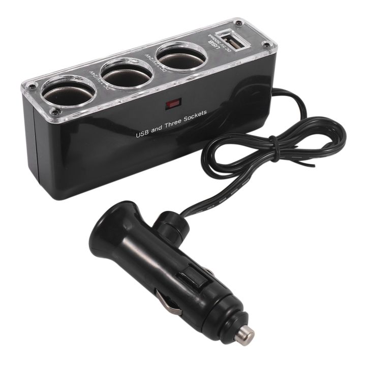 【100%-New】 3 WAY MULTI SOCKET CAR SPLITTER USB PLUG CHARGER 12V/24V Triple ADAPTER With USB Port