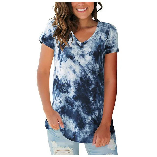 2023Years%20European%20And%20American-Style%20New%20Women's%20ClothingVCollar%20Loose%20Tie-Dyed%20Short%20SleeveTT-shirt%20Blouses%20-%20Image%207