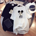 Yfashion Women Cotton -shirt Cartoon Mouse Print Short-sleeved op Loose d-length -shirt color. 