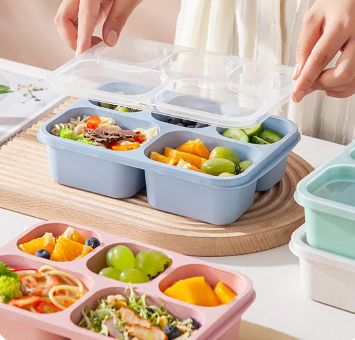 Lunch%20Box%20Green%20Stacking%20Storage%20Rugged%20And%20Durable%20Wheat%20Orange%20Material%20Lattice%20Design%20Bento%20Box%20Snack%20Dish%20Pink%20Beige%20Blue%20-%20Image%202
