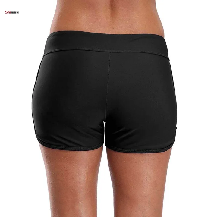 Women%20Swimsuit%20Shorts%20Stretch%20Solid%20Trunks%20Board%20Shorts%20Mid%20Waist%20Tankini%20Summer%20Swim%20Bottoms%20Beach%20-%20Image%205