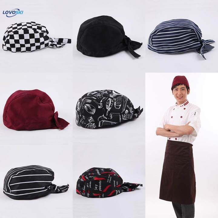 Fashion Chef Headwrap Tie Back Hat Skull Cap for Waiters