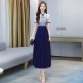 bellylady Women Cotton Cheongsam Dress Summer Short Sleeves Stand Collar A-line Skirt High Waist Large Swing Dress. 