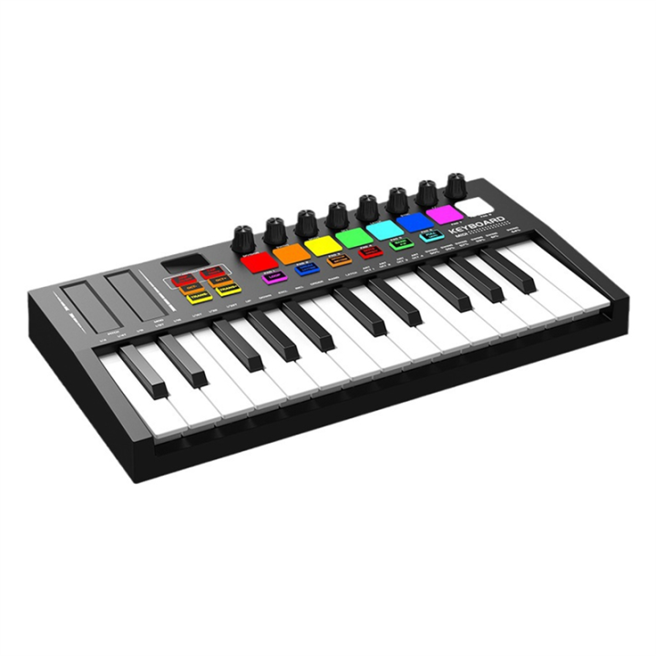 Mini Portable MIDI Control Keyboard, USB, Sequencer Keyboard, Backlit Drum Pads, 8 Knobs, OLED, 25-Key Controller